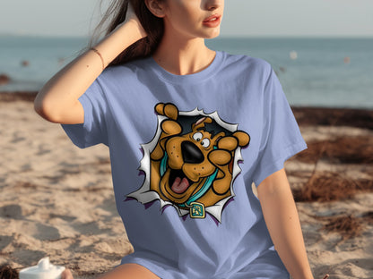 Fun Cartoon Dog Design on Casual Beach T-shirt