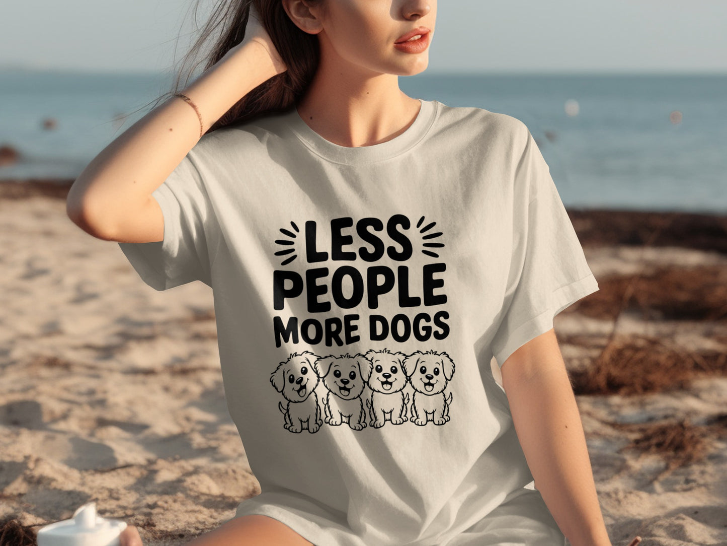 Less People More Dogs Graphic Tee Woman Wearing Shirt
