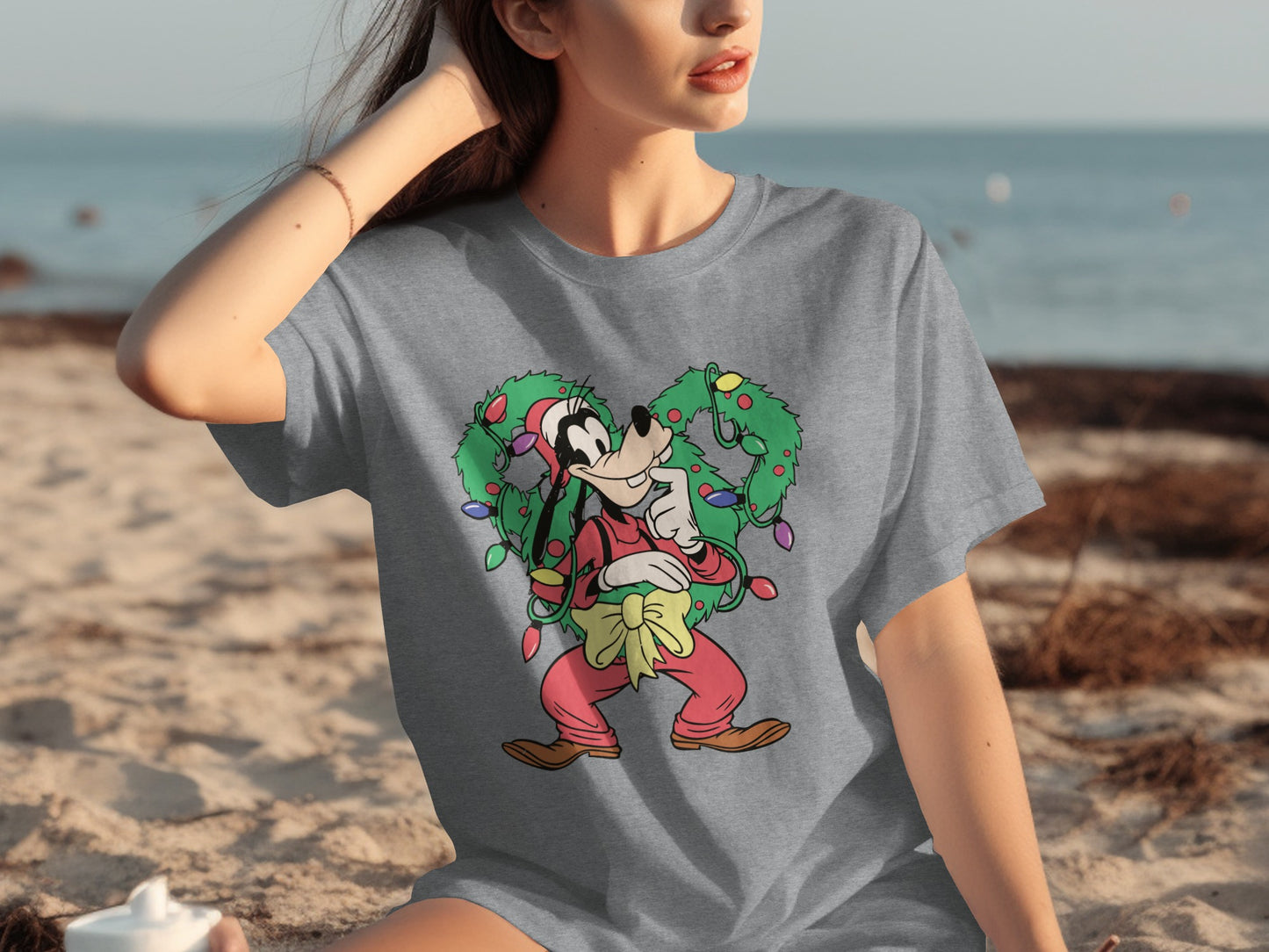 Goofy Christmas Lights Grey Graphic T-shirt