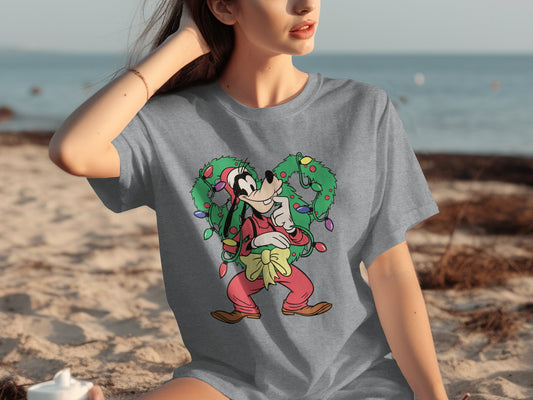 Goofy Christmas Lights Grey Graphic T-shirt