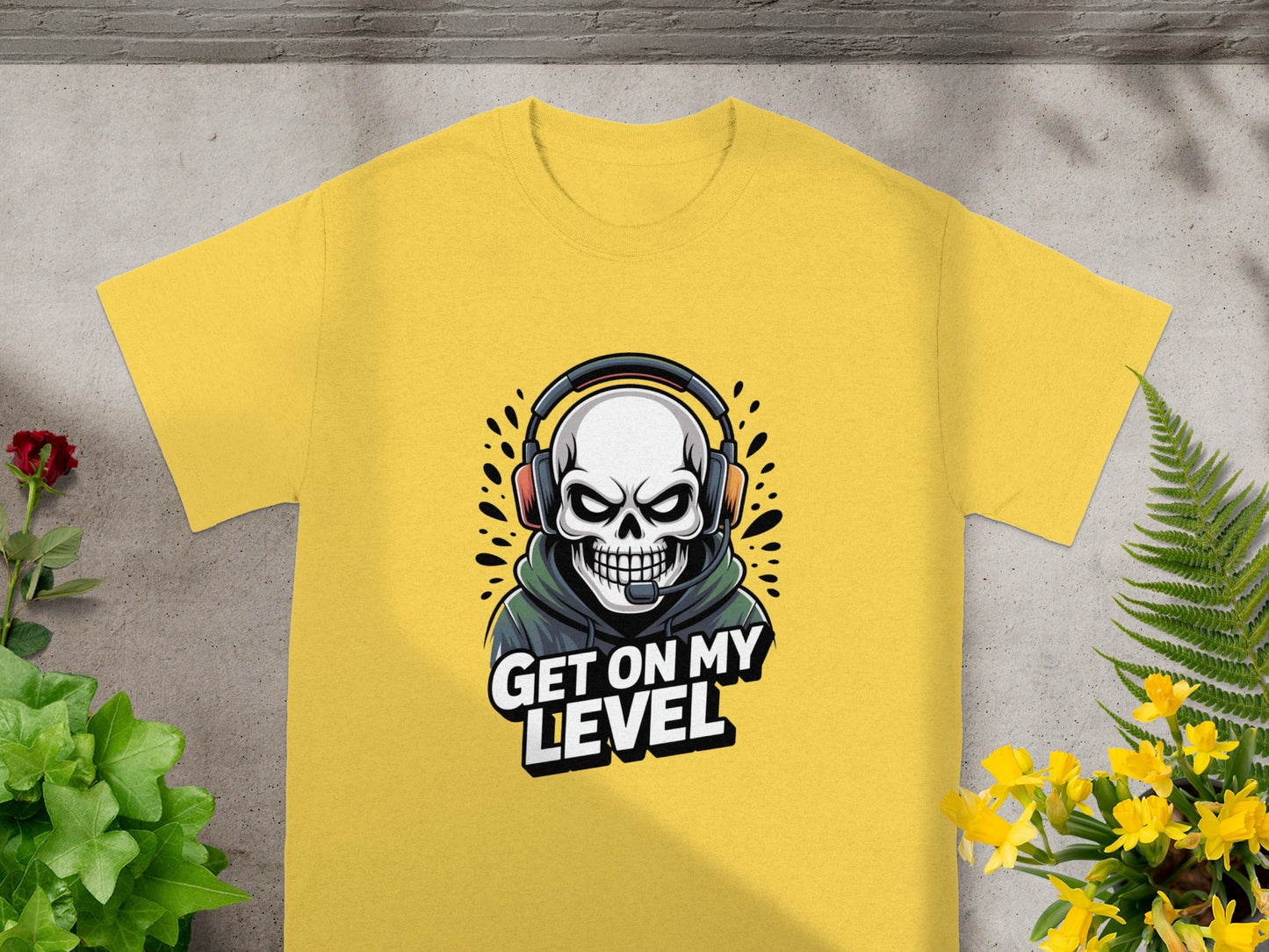 Get On My Level Skull Headphones Yellow T-Shirt