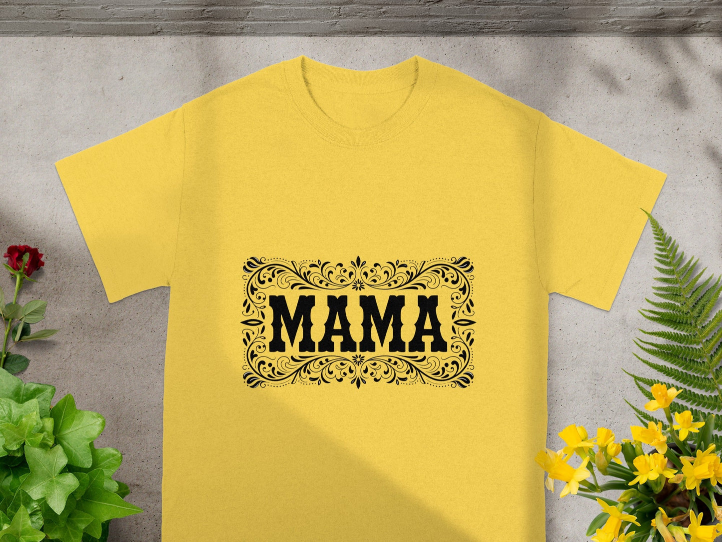 Vintage Style MAMA Graphic Design Yellow T-Shirt
