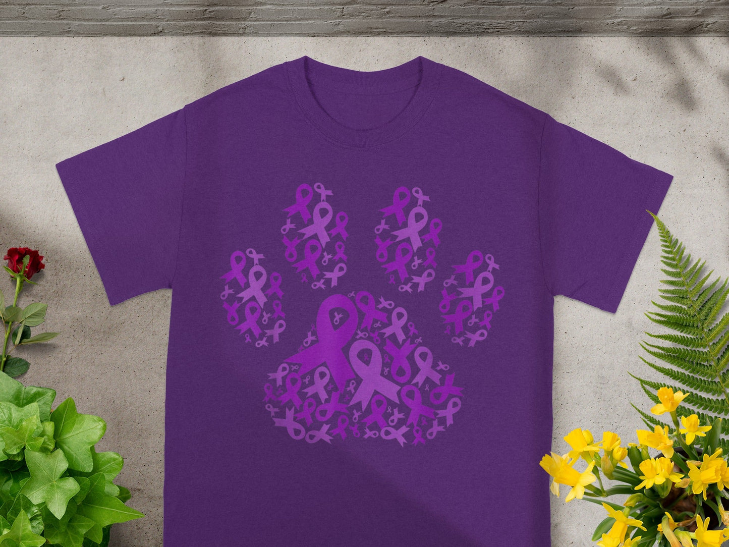 Purple Ribbon Paw Print T-shirt for Awareness Campaign