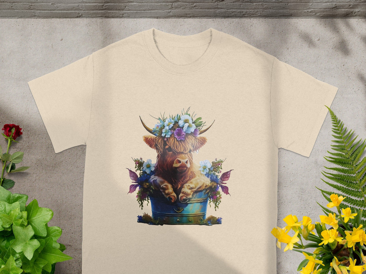 Cute Flower Crown Highland Cow Graphic T-Shirt