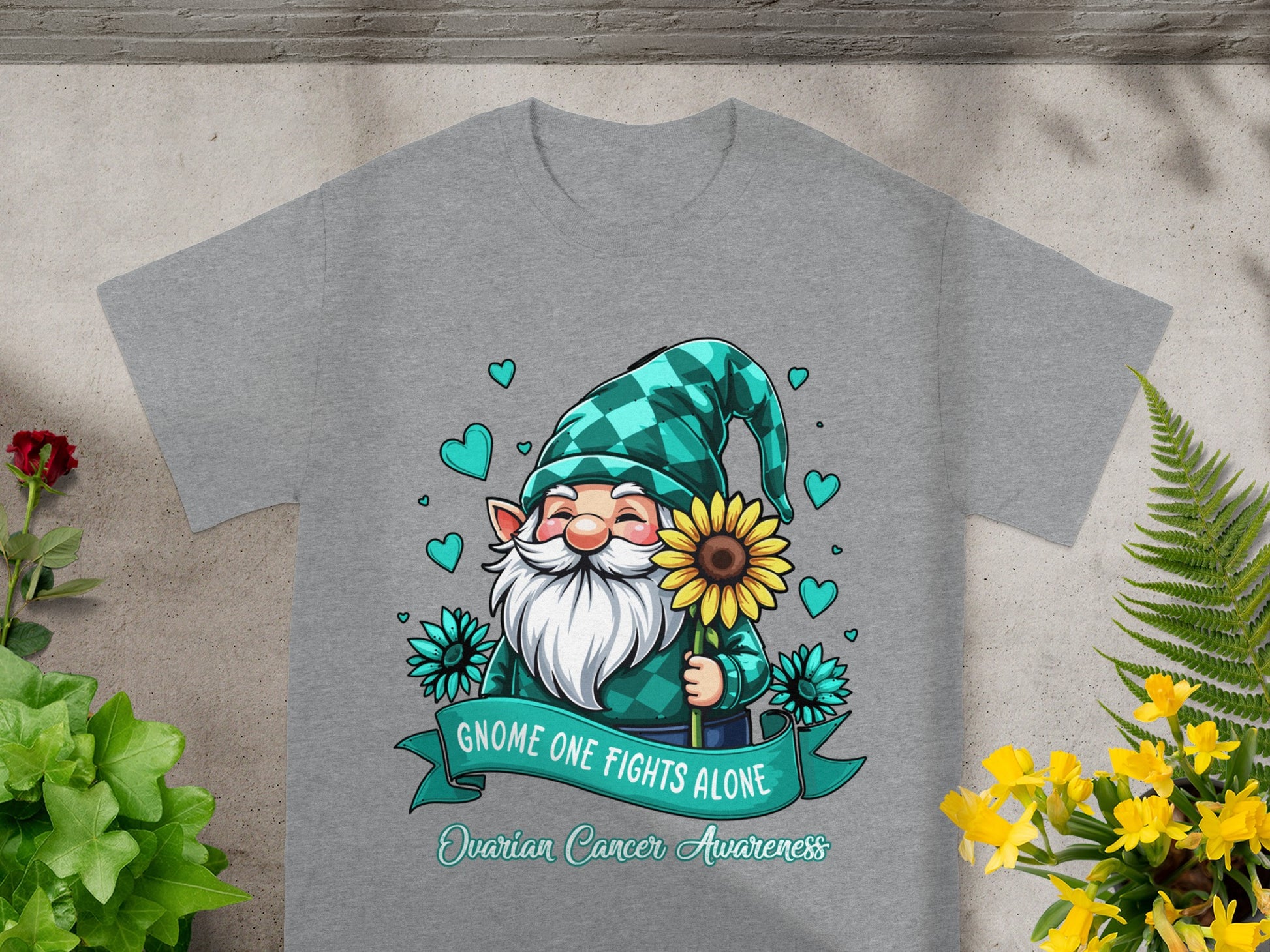 Gnome One Fights Alone Ovarian Cancer Awareness Shirt