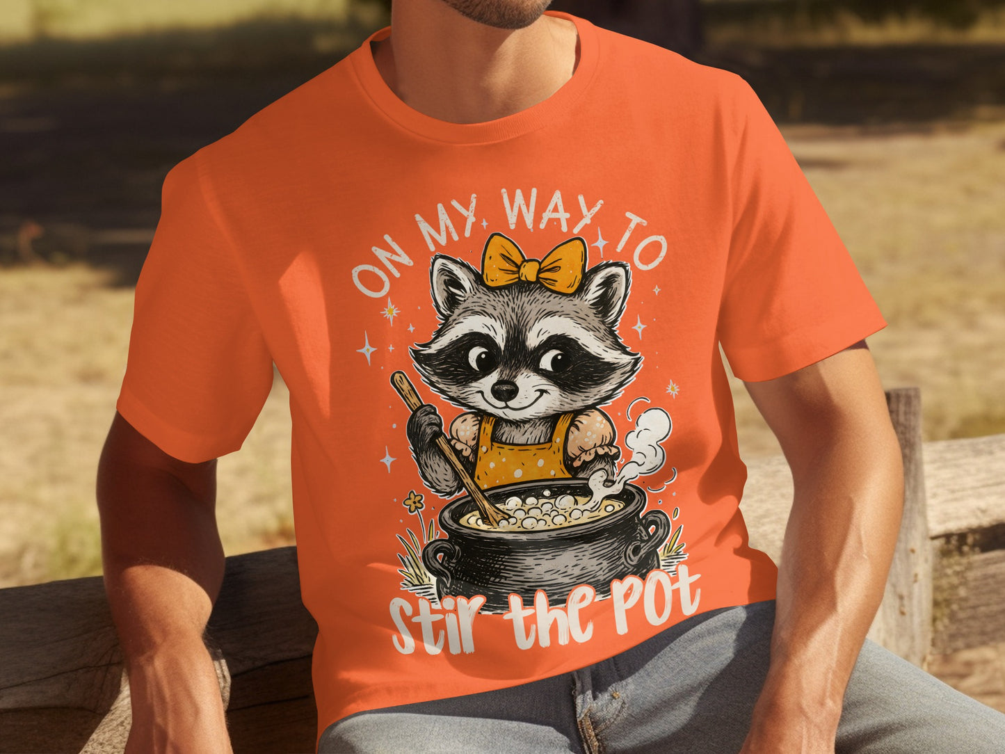 On My Way To Stir The Pot Raccoon Graphic T-Shirt