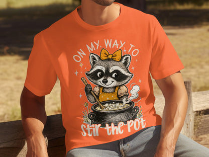 On My Way To Stir The Pot Raccoon Graphic T-Shirt
