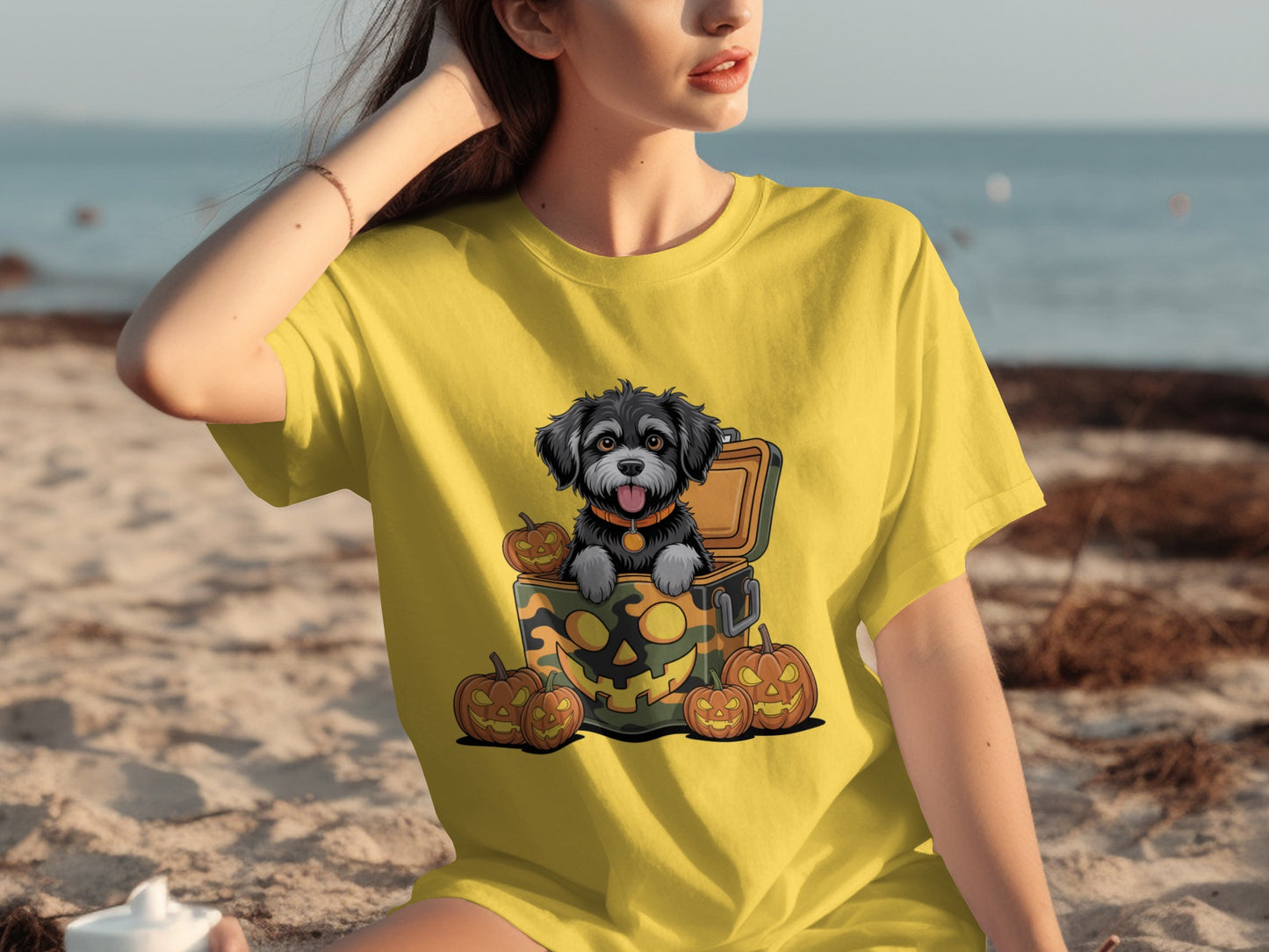 Cute Halloween Dog With Pumpkins Gift T-shirt Design