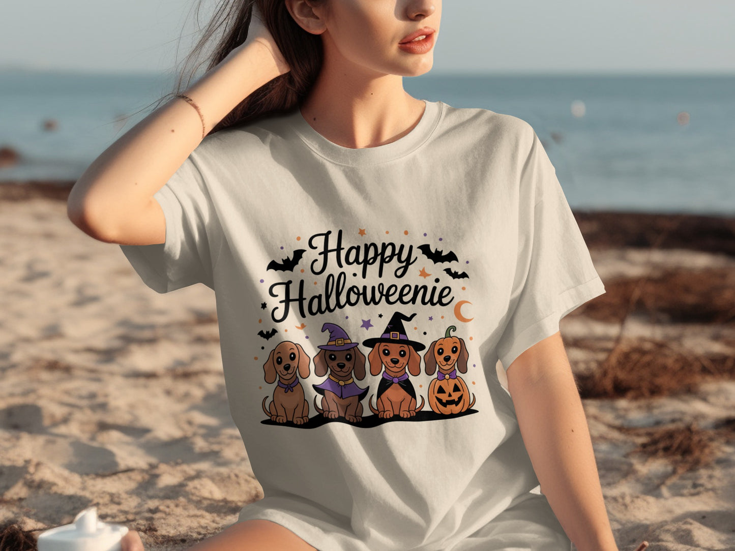 Happy Halloweenie Dog-Themed Graphic Tee Shirt