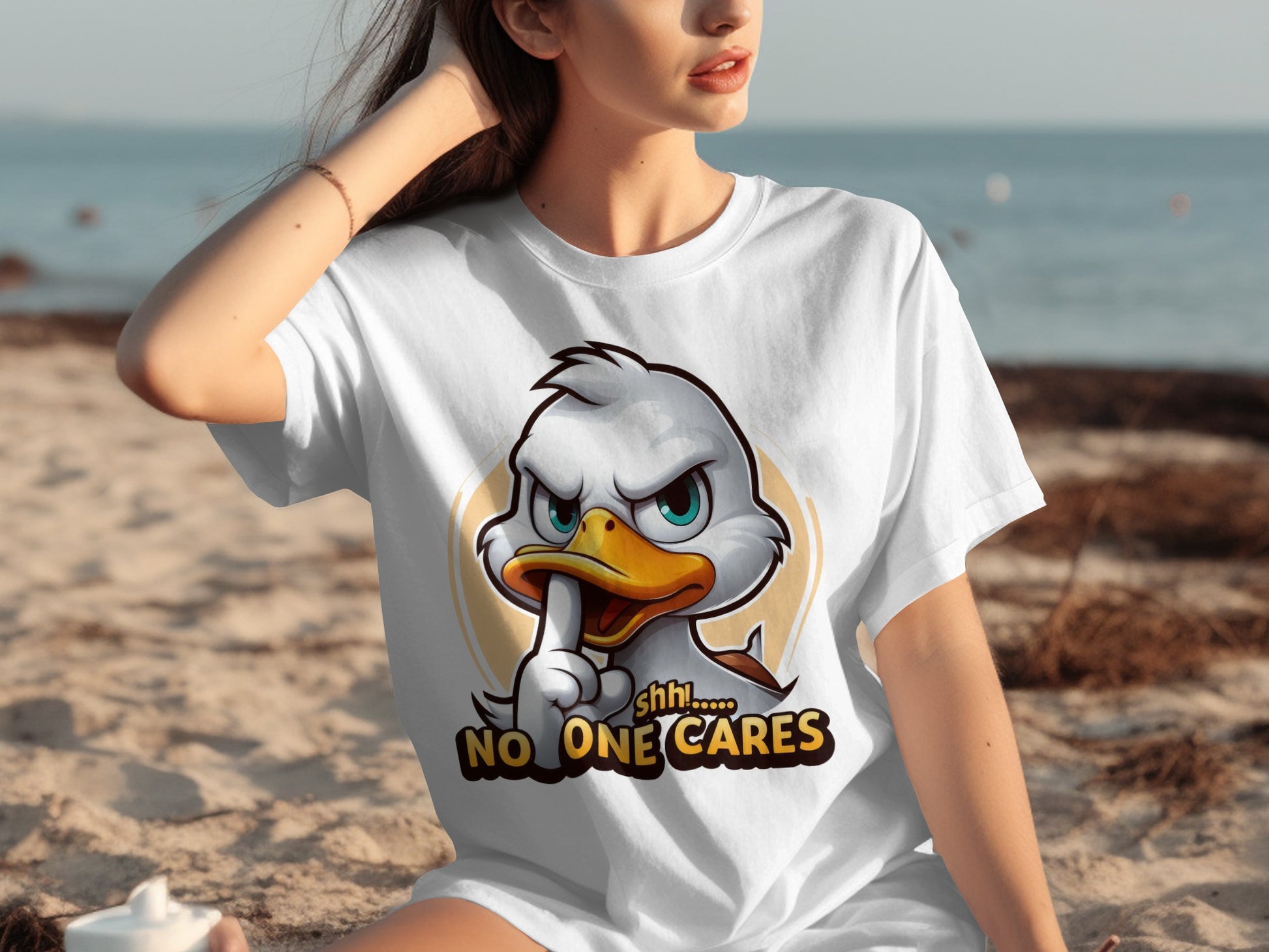 Shhh No One Cares Funny Cartoon Duck T-shirt