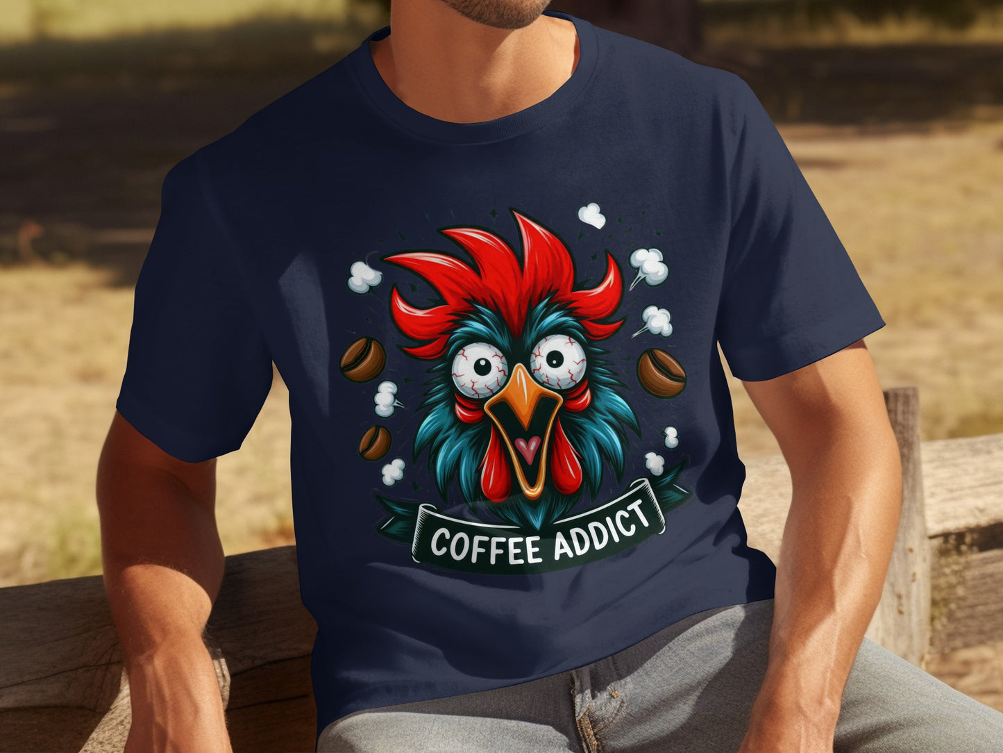 Coffee Addict Funny Crazy Chicken Graphic T-shirt