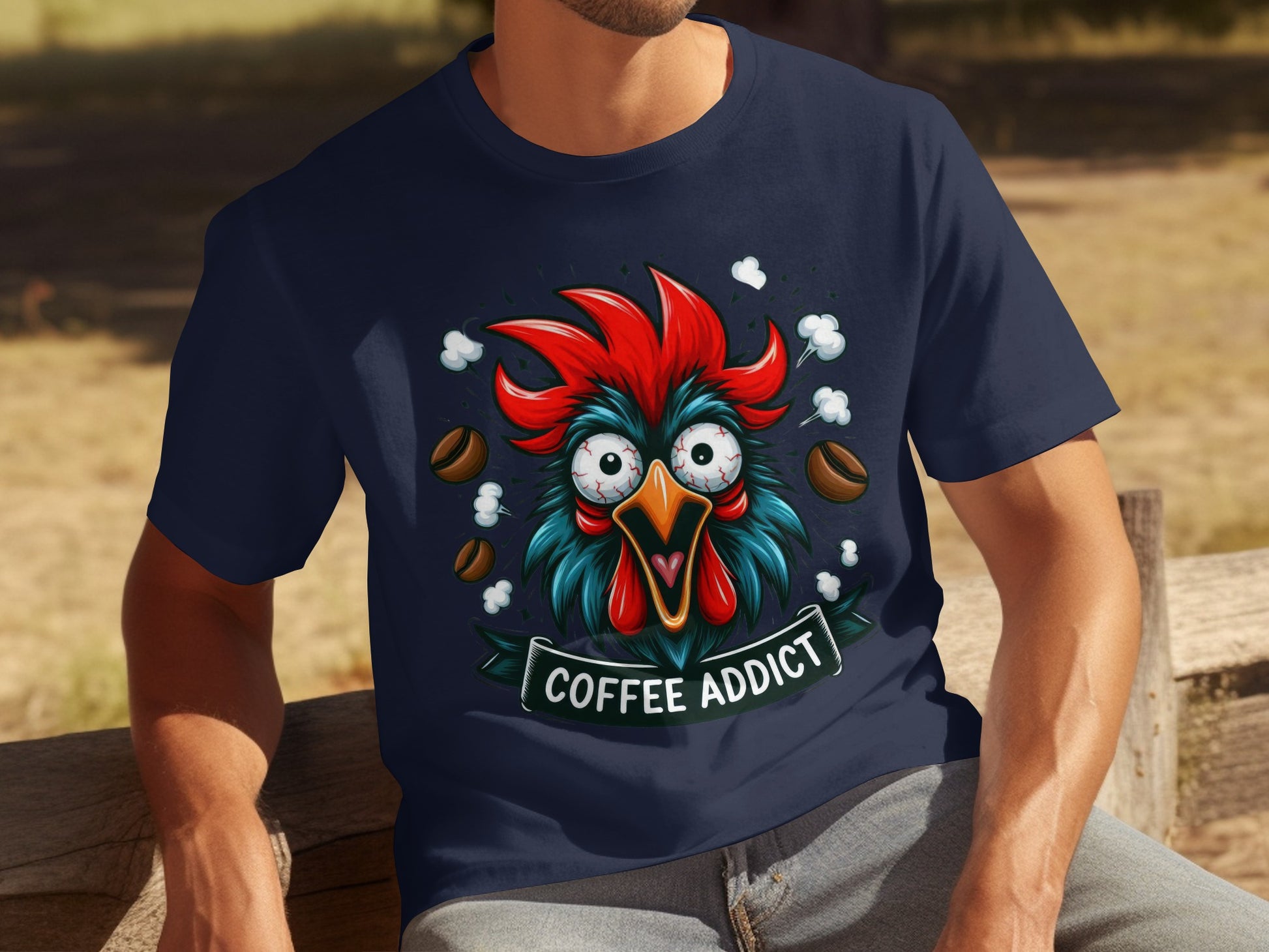 Coffee Addict Funny Crazy Chicken Graphic T-shirt
