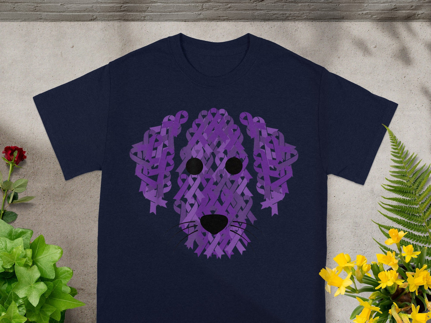 Purple Ribbon Dog Face Graphic T-Shirt Product