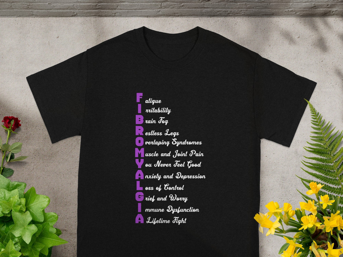 Fibromyalgia Symptoms Word List Dark Shirt Product