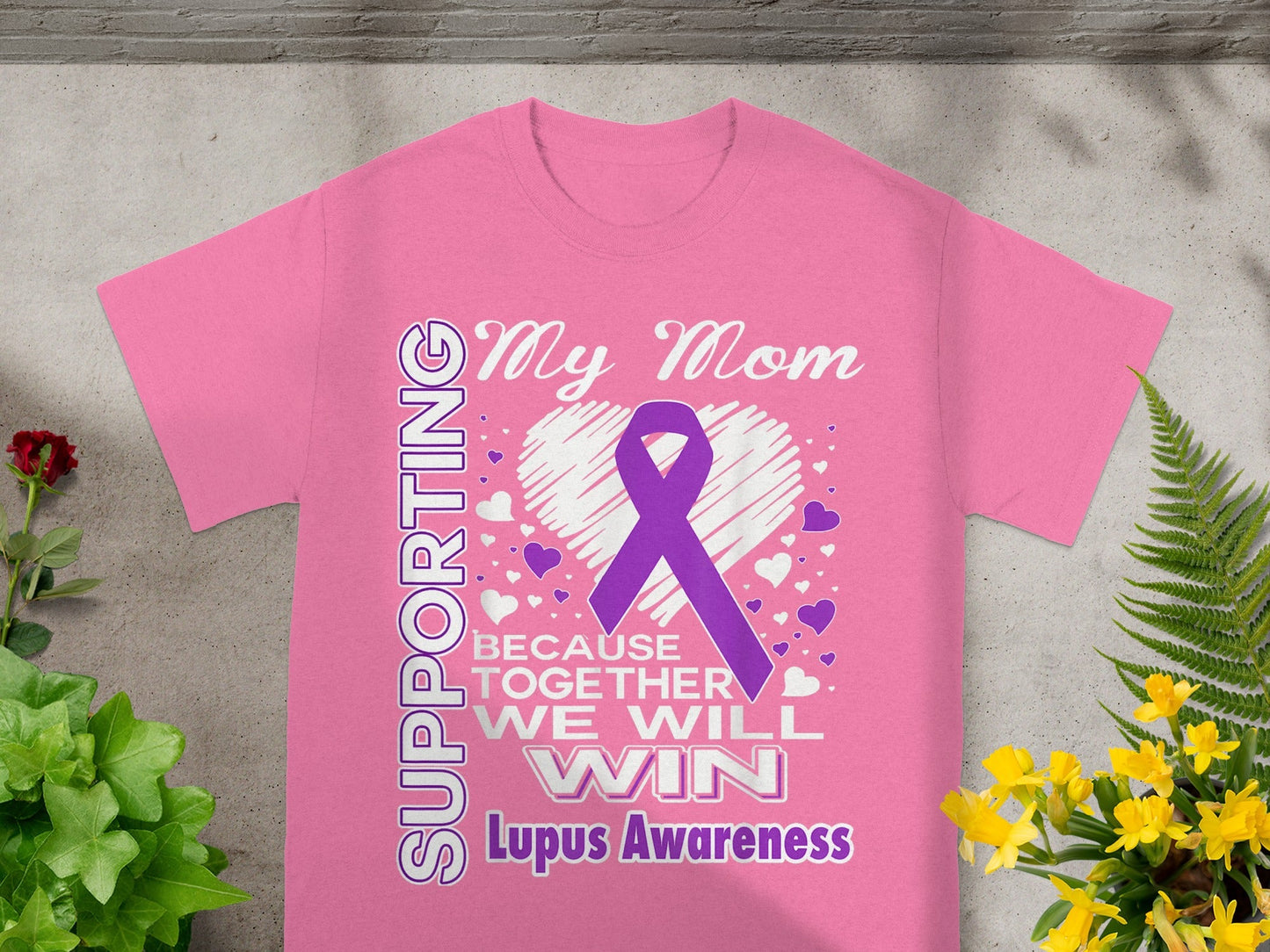 Supporting My Mom Purple Ribbon Lupus Awareness Shirt