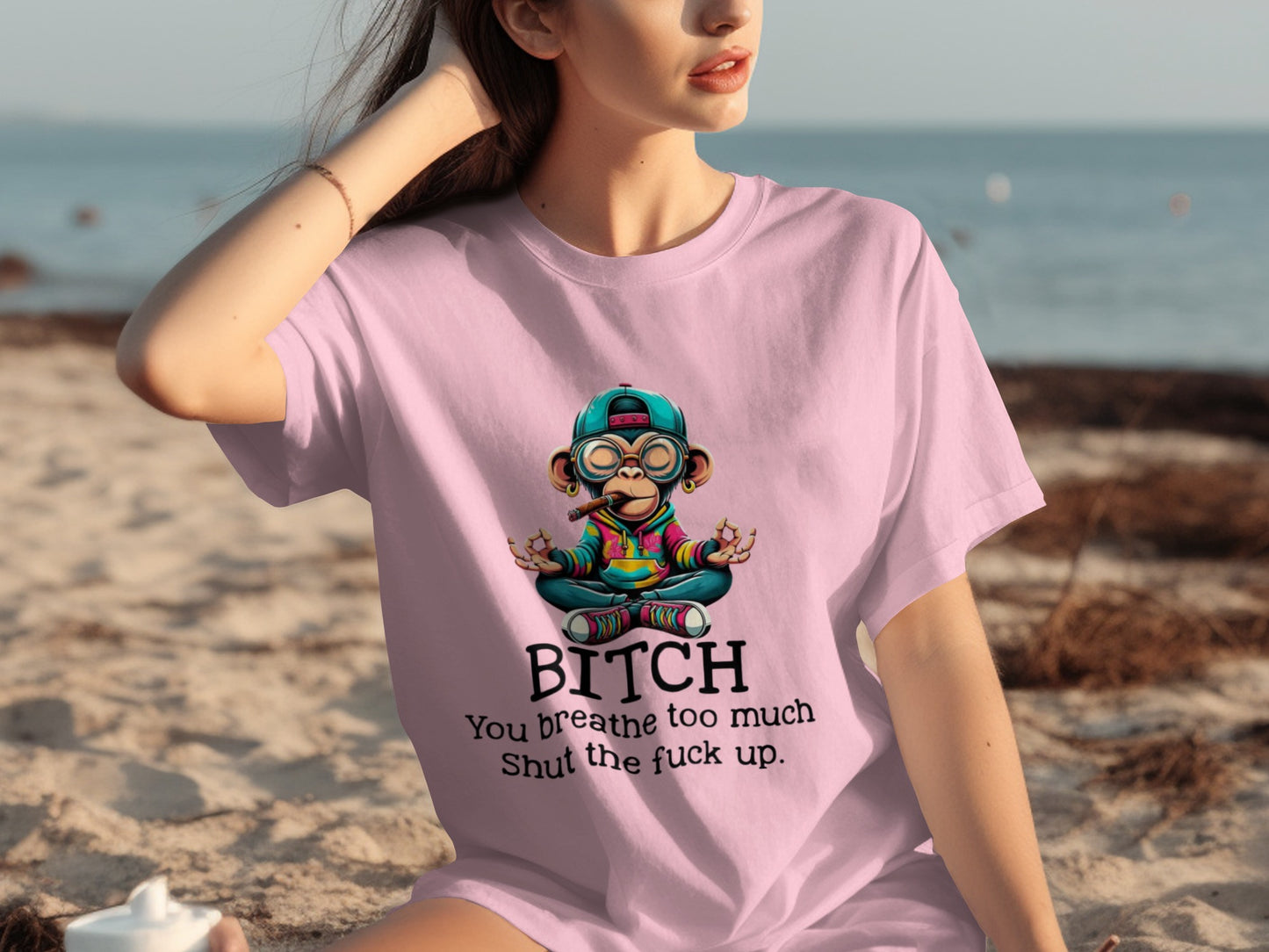 Funny Shut Up Monkey Wearing Glasses Graphic T-Shirt