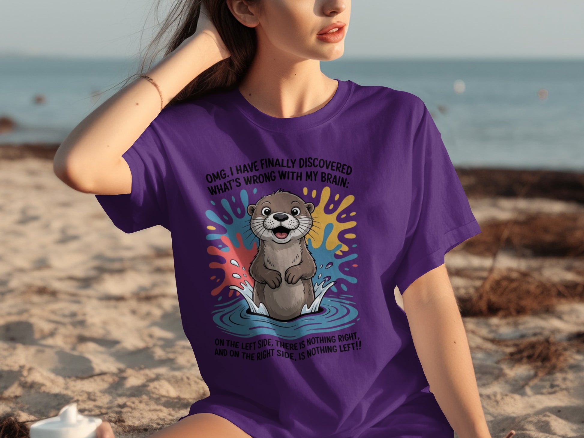 Cute Otter Funny Brain Discovery Printed T-shirt