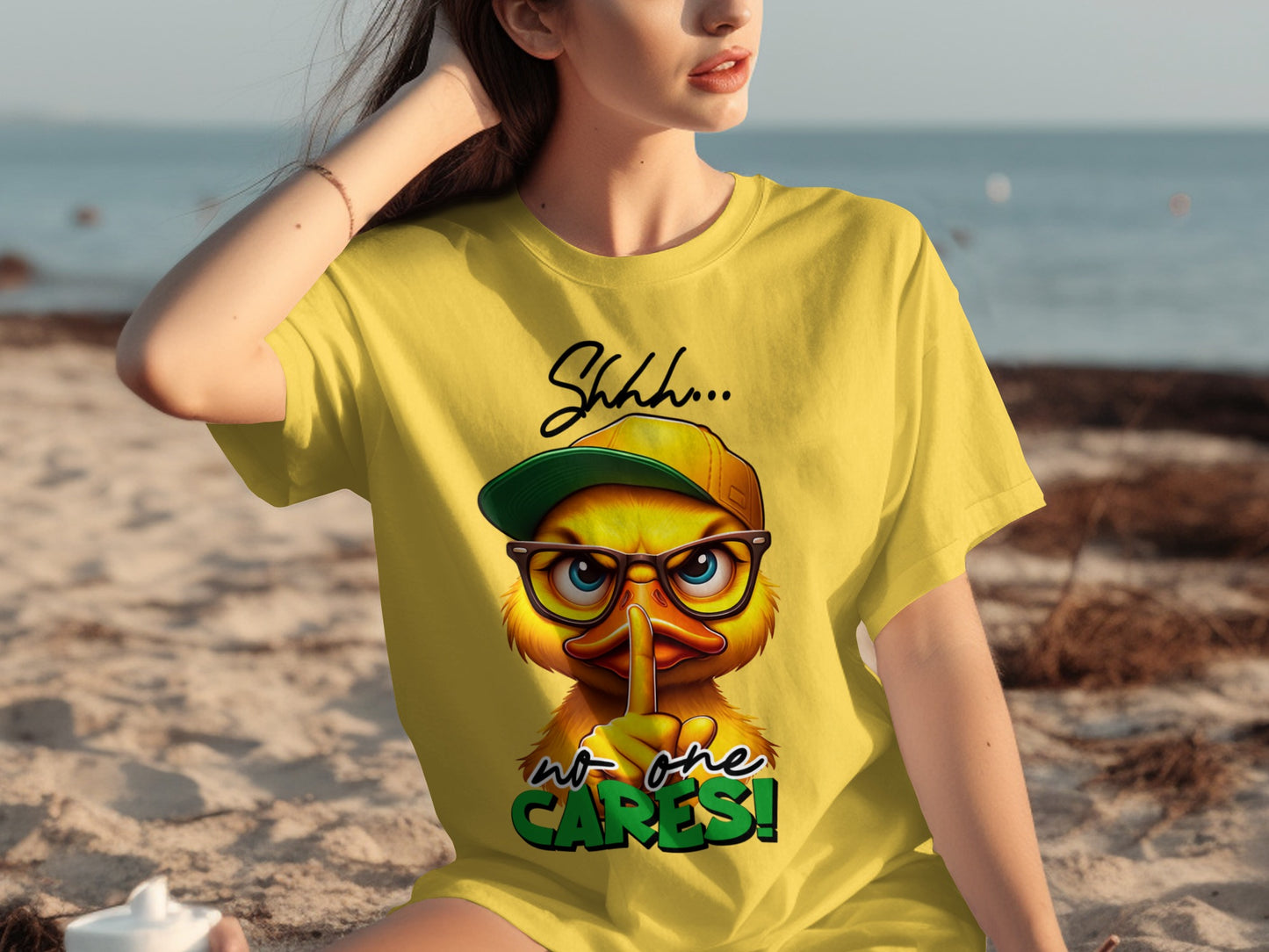 Shhh No One Cares Funny Duck Graphic T-Shirt