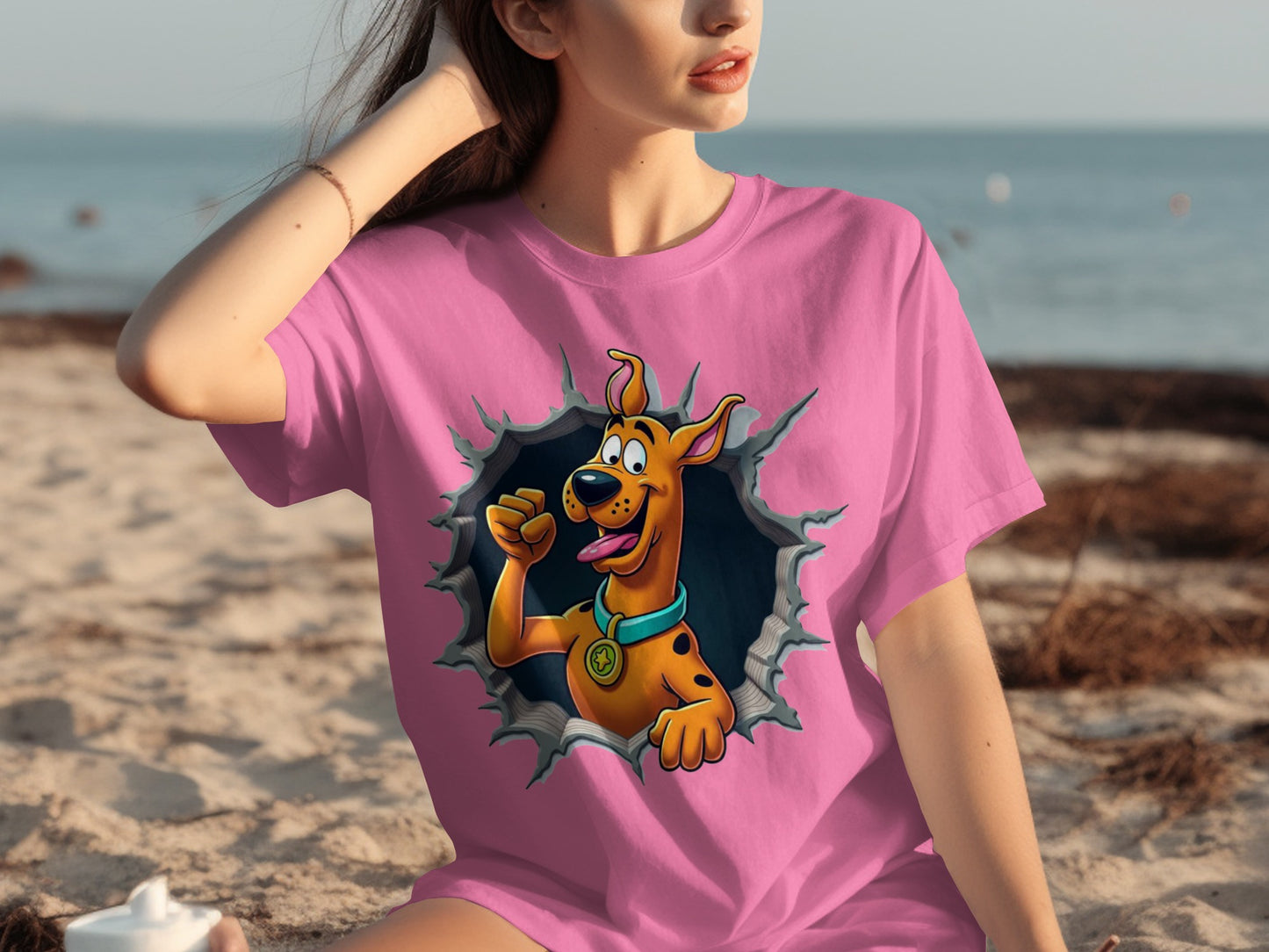 Scooby-Doo Graphic Pink Beach Casual T-Shirt