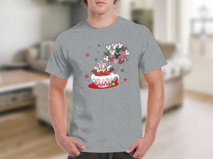 Cartoon Graphic Mouse Balloon Christmas Themed T-Shirt