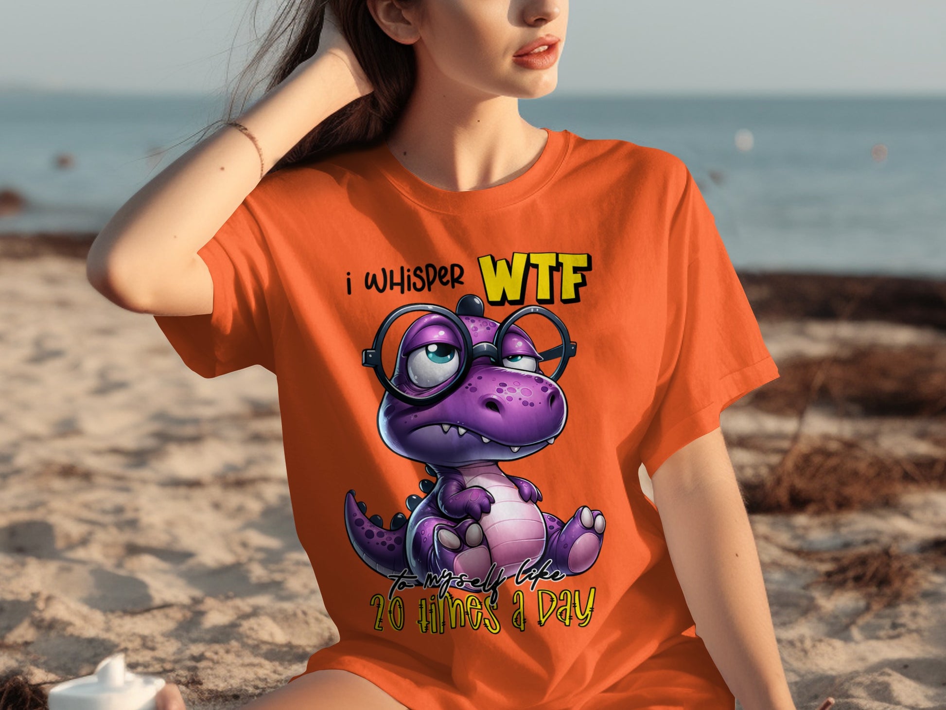 I Whisper WTF Funny Cute Dinosaur Graphic T-Shirt