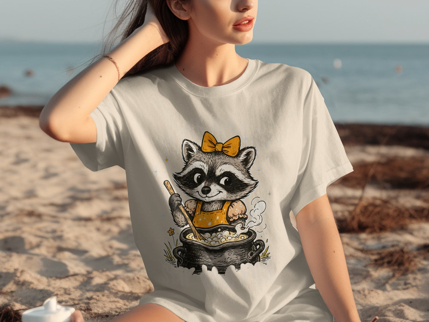 Cute Raccoon Chef with Orange Bow T-shirt