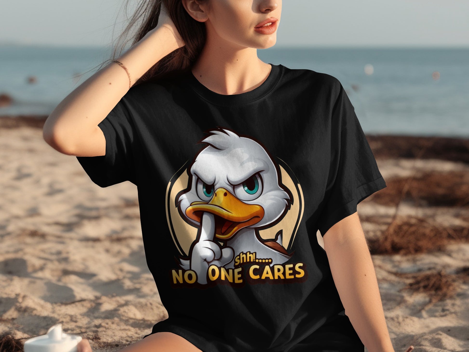 Shhh No One Cares Graphic Duck T-shirt Casual Wear