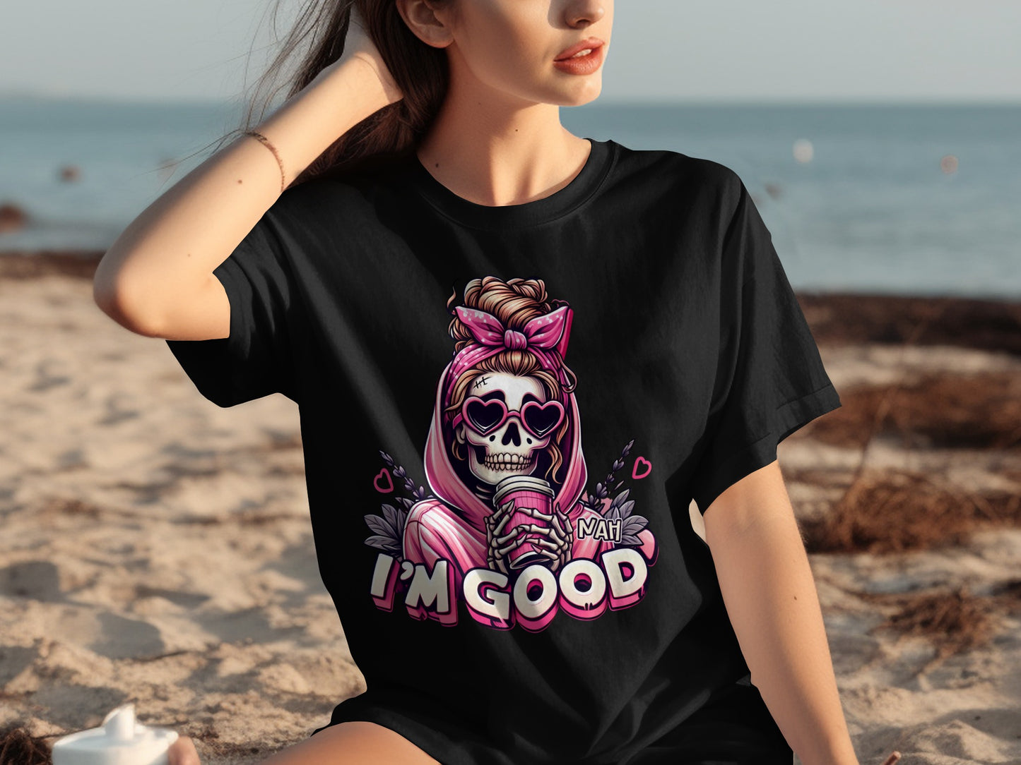 I'm Good Skeleton Graphic Tee Shirt Casual Wear