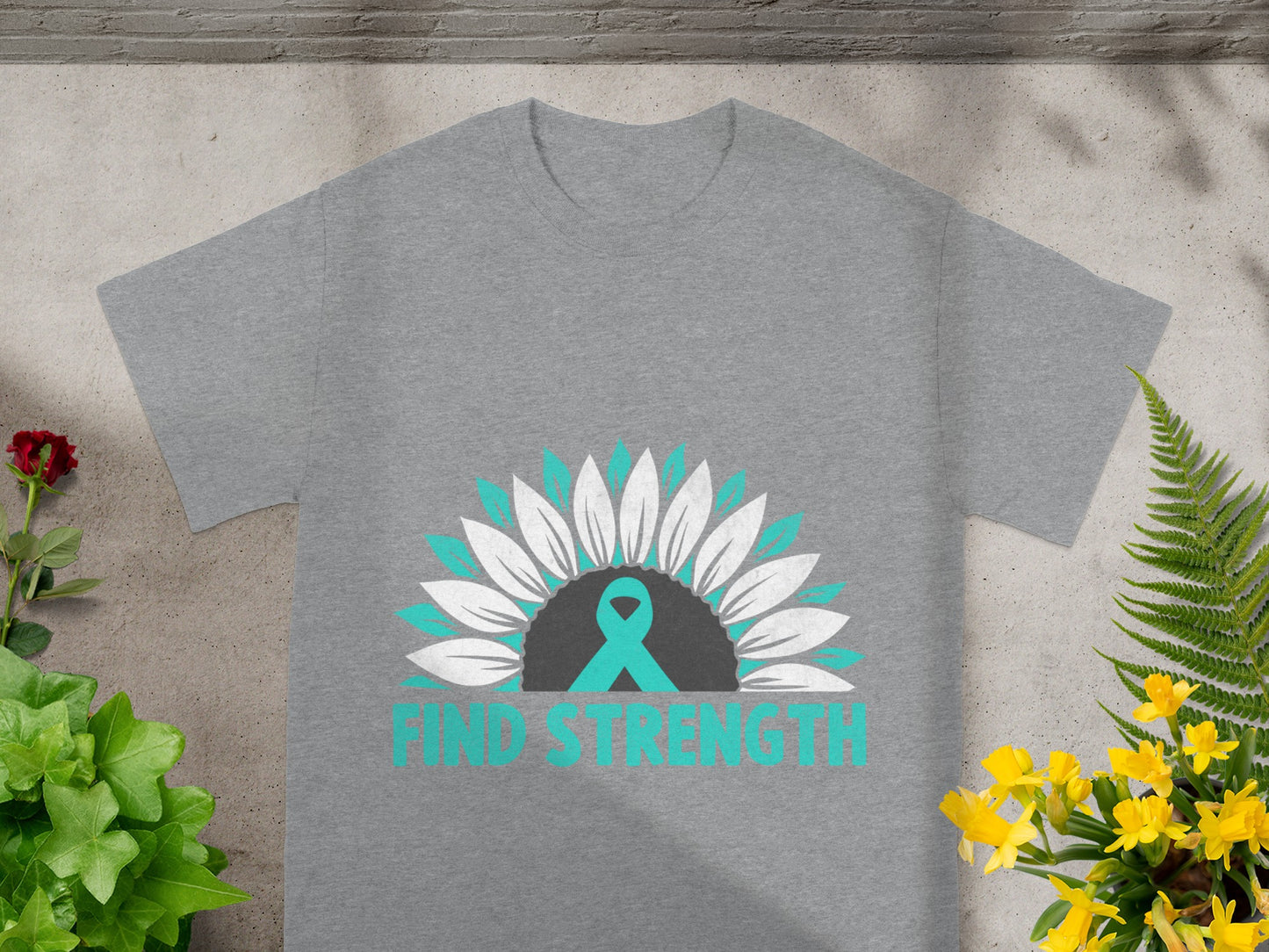 Find Strength Sunflower Ribbon Graphic T-Shirt