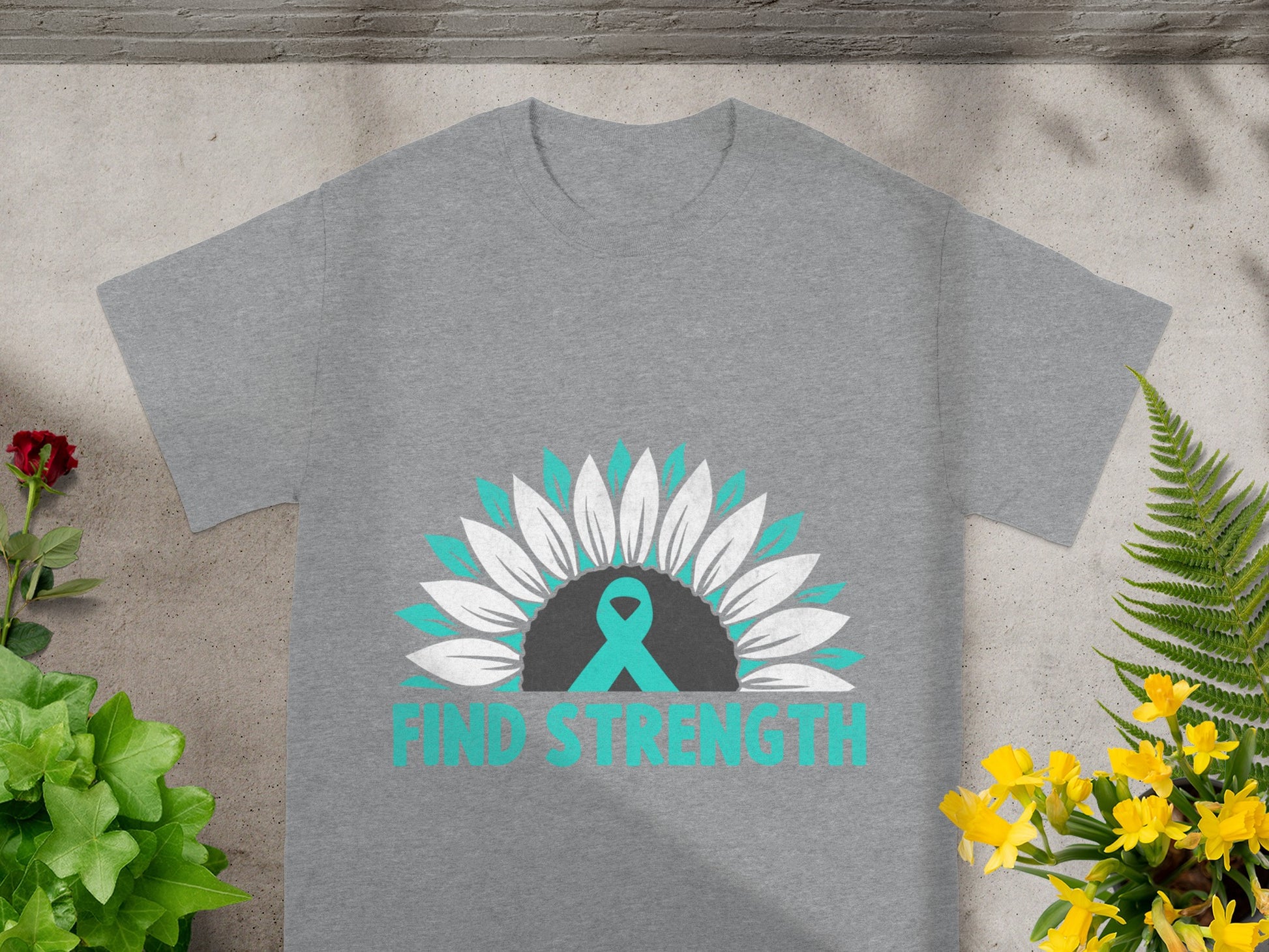 Find Strength Sunflower Ribbon Graphic T-Shirt