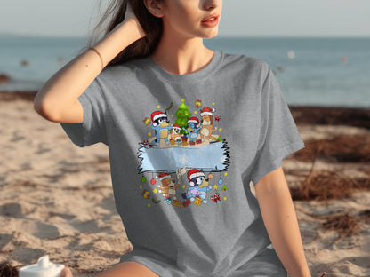 Cartoon Christmas Penguins and Presents Fun Shirt