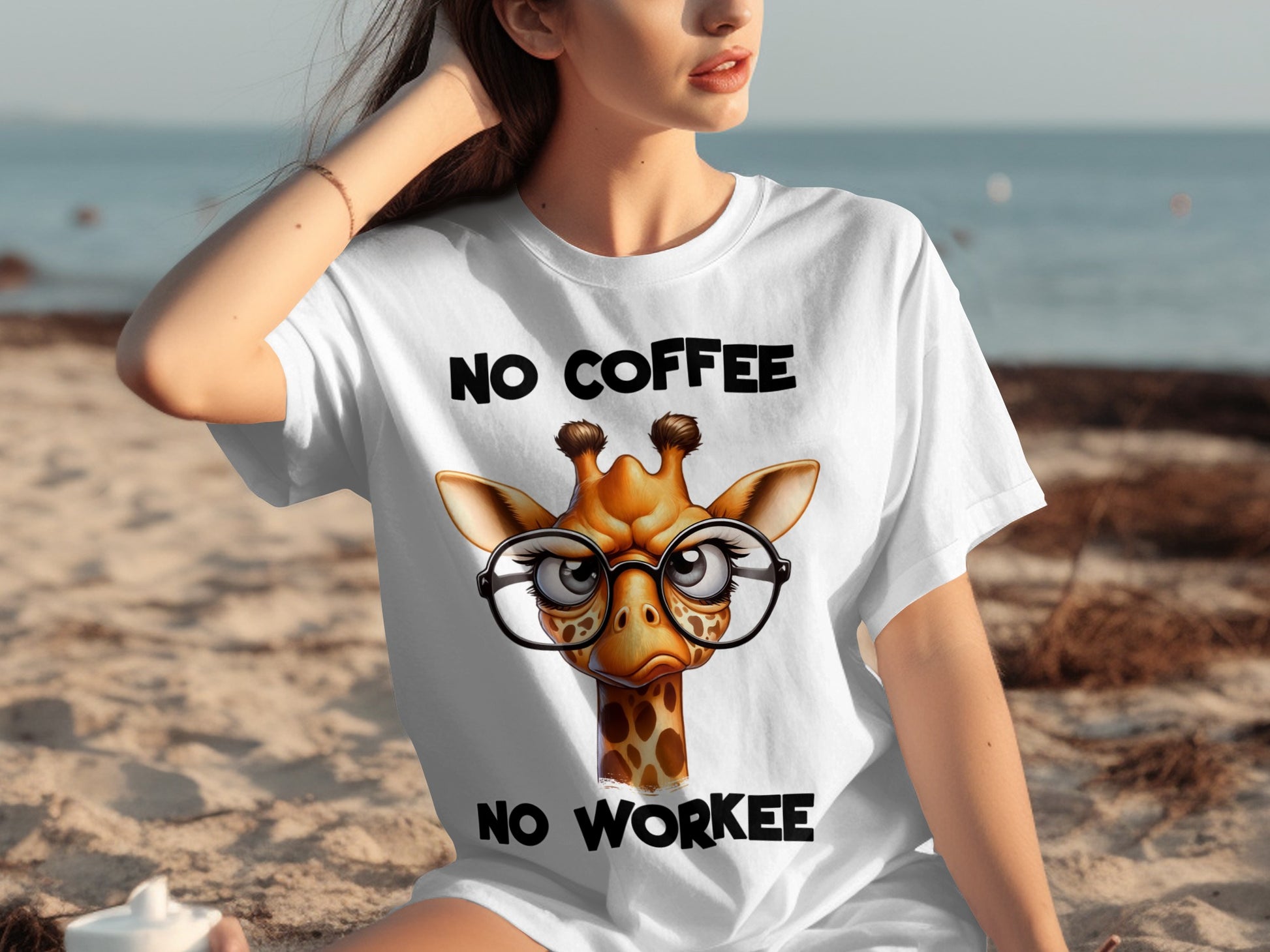 No Coffee No Workee Funny Giraffe Graphic T-Shirt