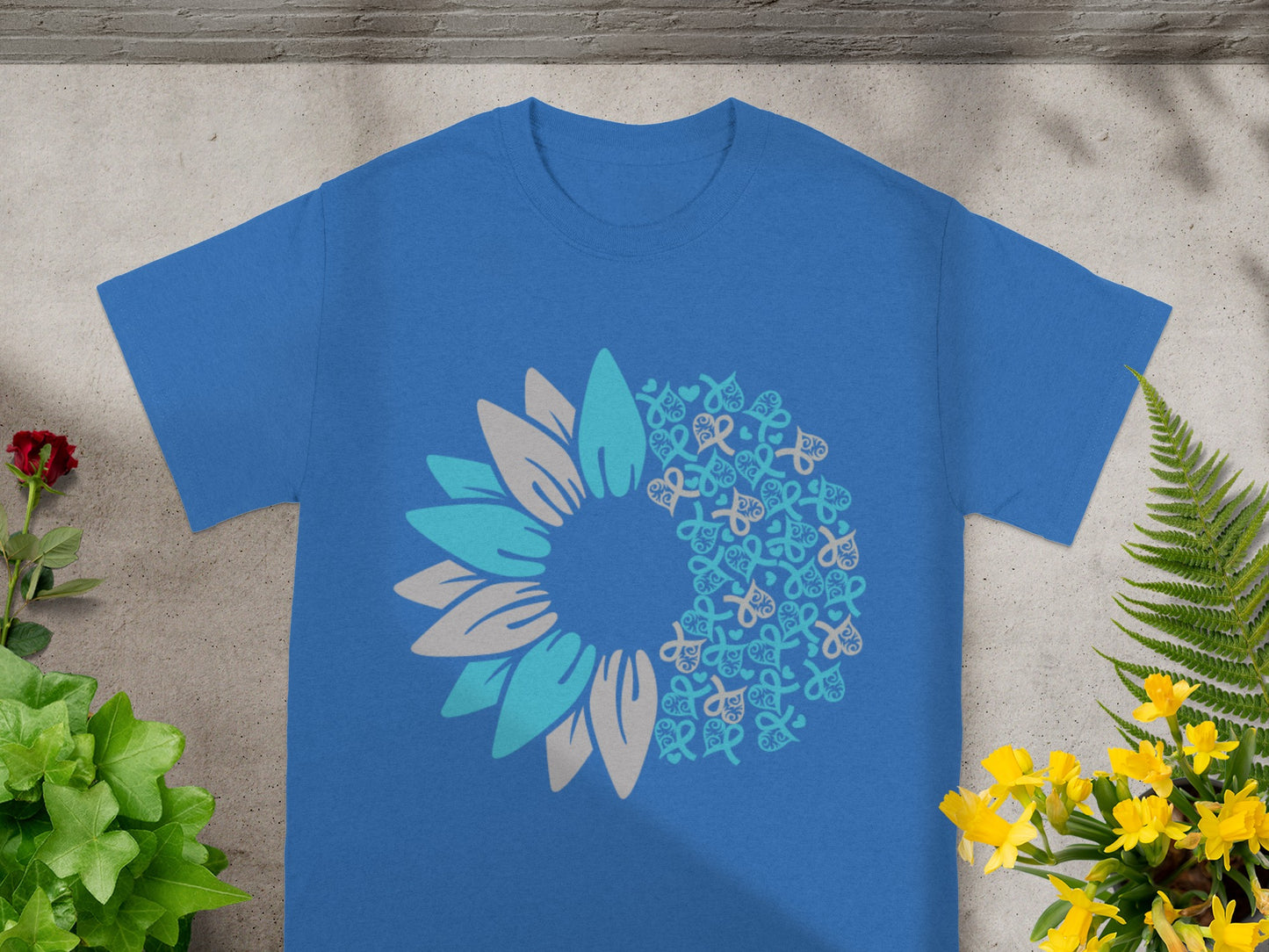 Sunflower and Ribbon Design Blue T-shirt product