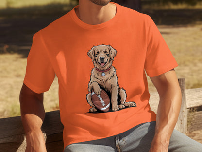 Adorable Golden Retriever with Football T-shirt