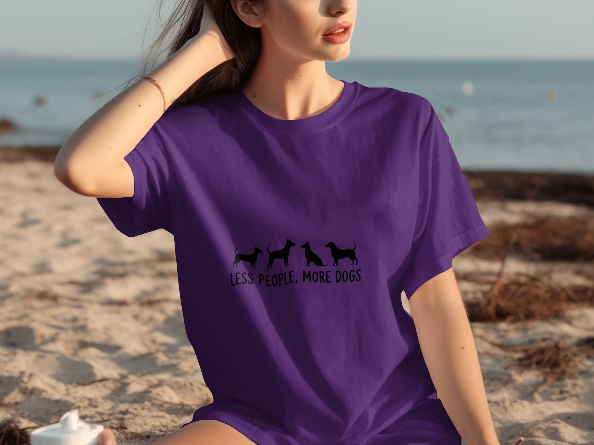 Less People More Dogs Graphic Purple T-Shirt