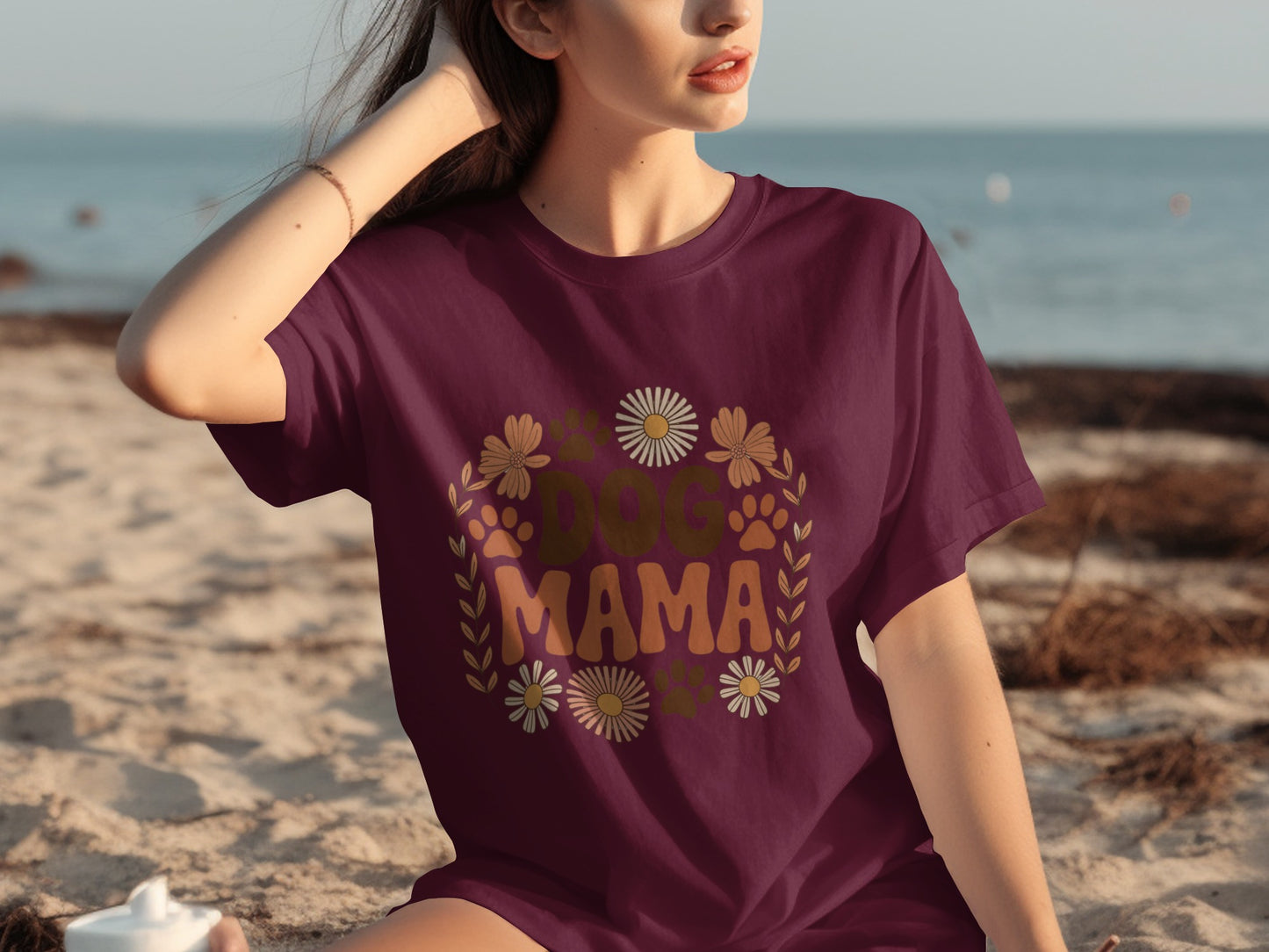 Dog Mama Floral and Paw Print Design T-shirt