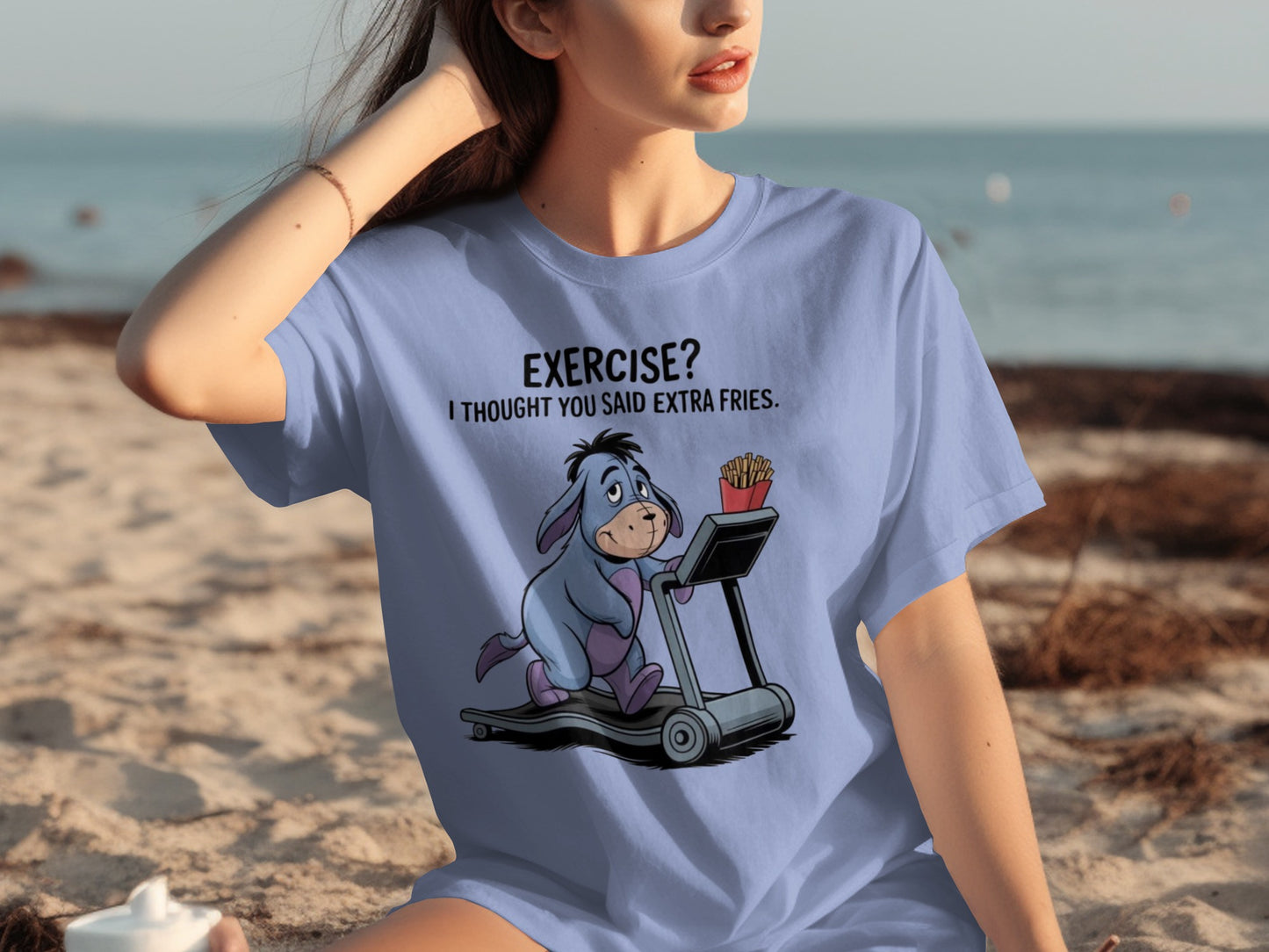 Funny Eeyore Exercise Extra Fries T-Shirt for Women