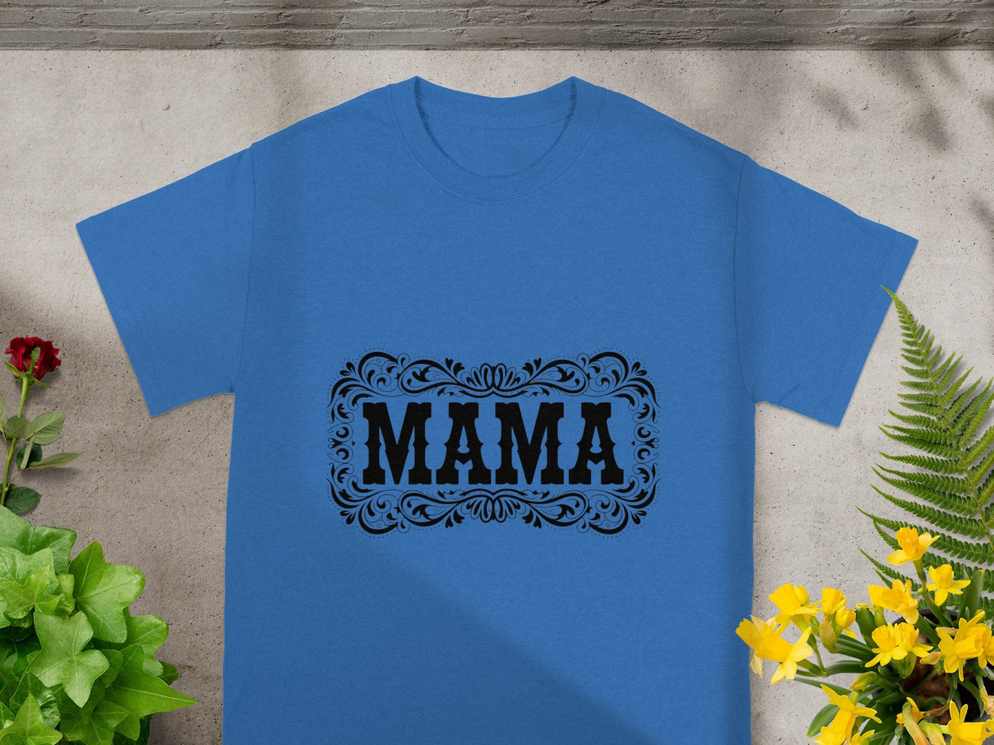 Stylish Blue T-shirt with Ornate MAMA Design