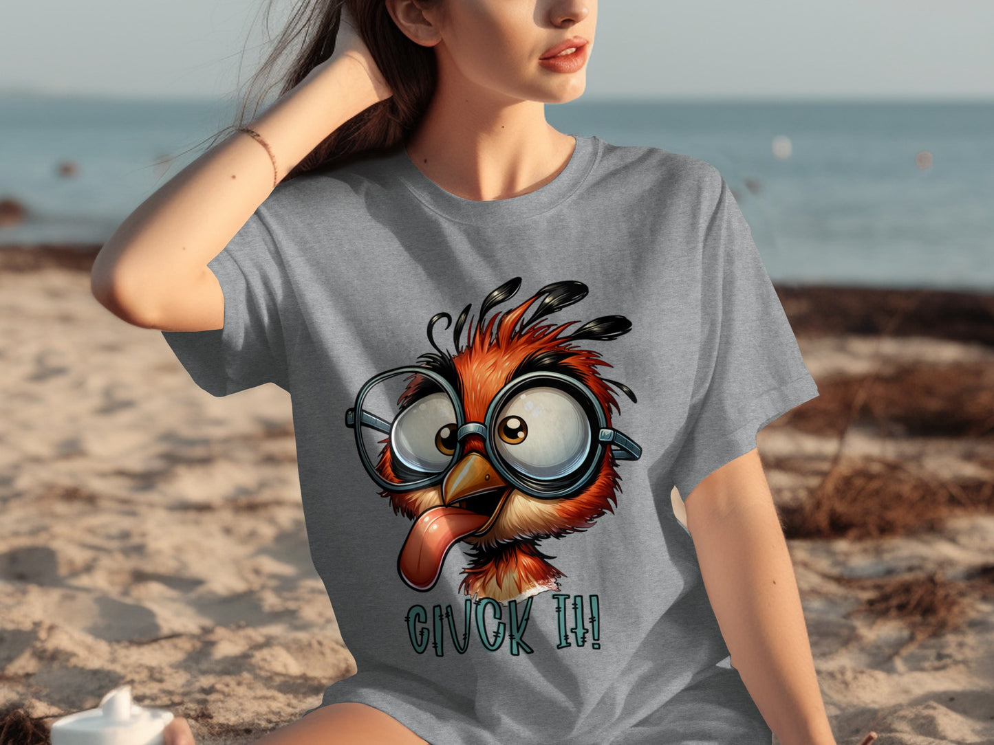 Funny Cartoon Bird Design Grey T-Shirt