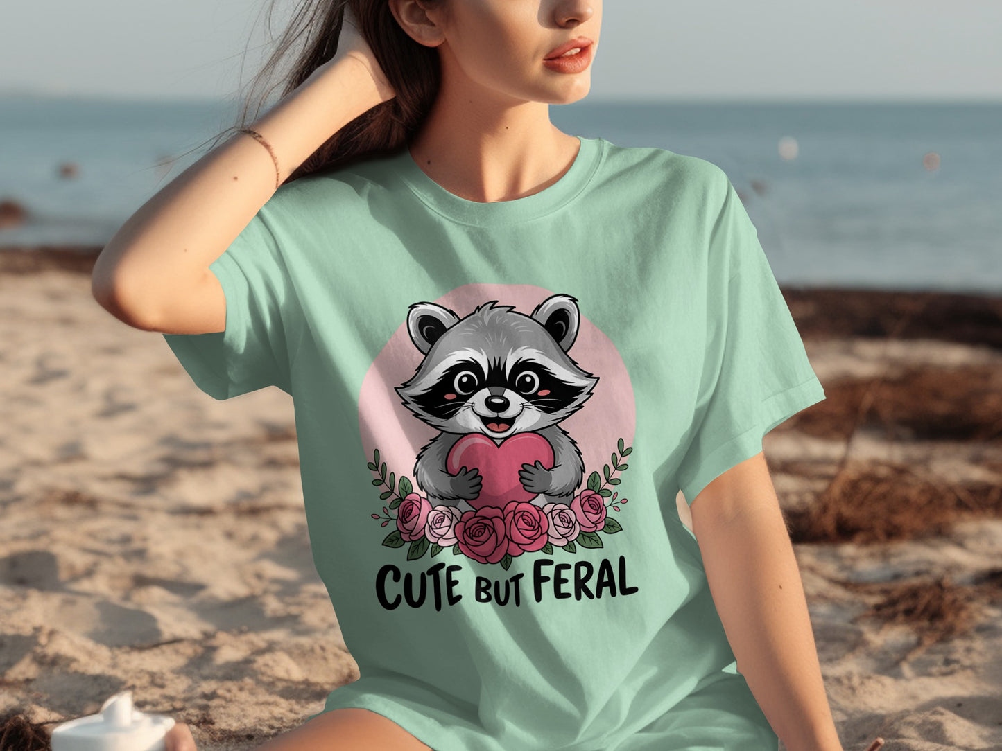 Cute But Feral Raccoon Holding Heart Artwork Shirt