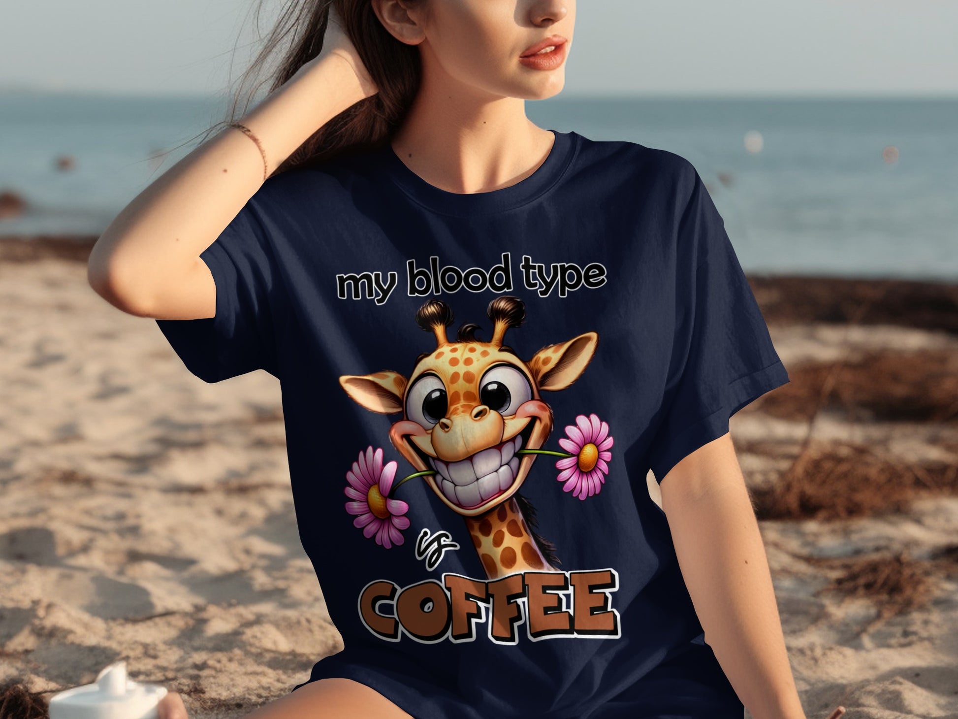My Blood Type Is Coffee Giraffe Funny T-Shirt
