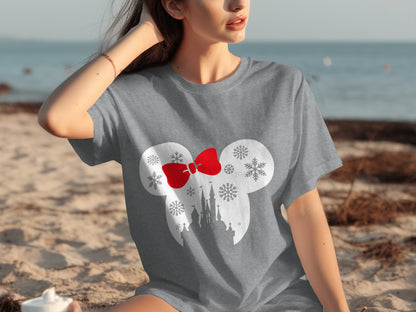Magical Holiday Snowflake Red Bow Graphic Shirt