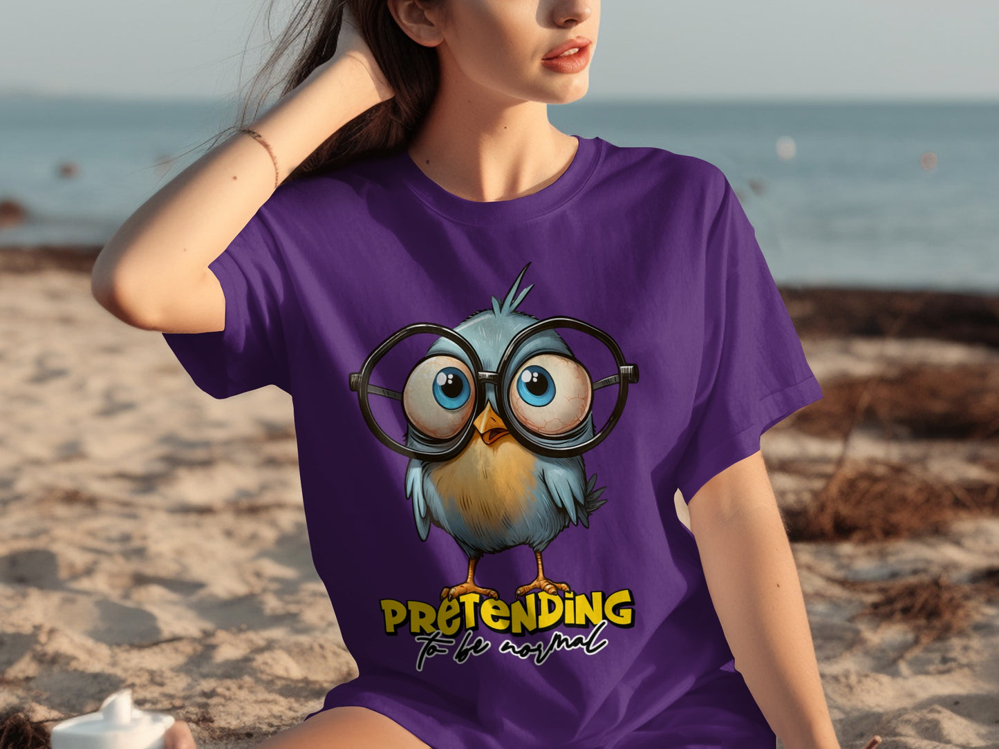 Cute Blue Bird Pretending to be Normal Graphic T-shirt