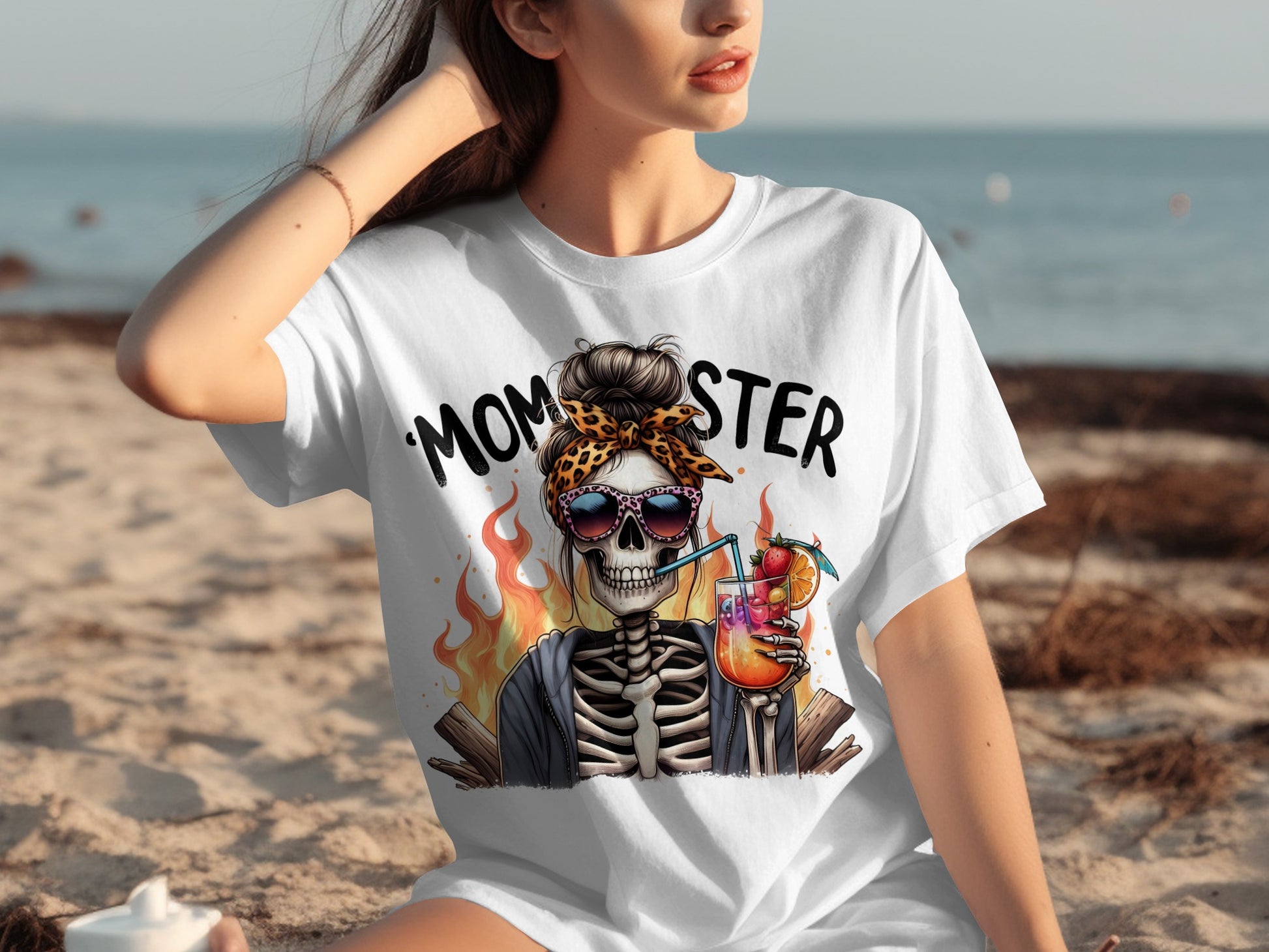 Cool Momster Skeleton Graphic Drinking T-Shirt