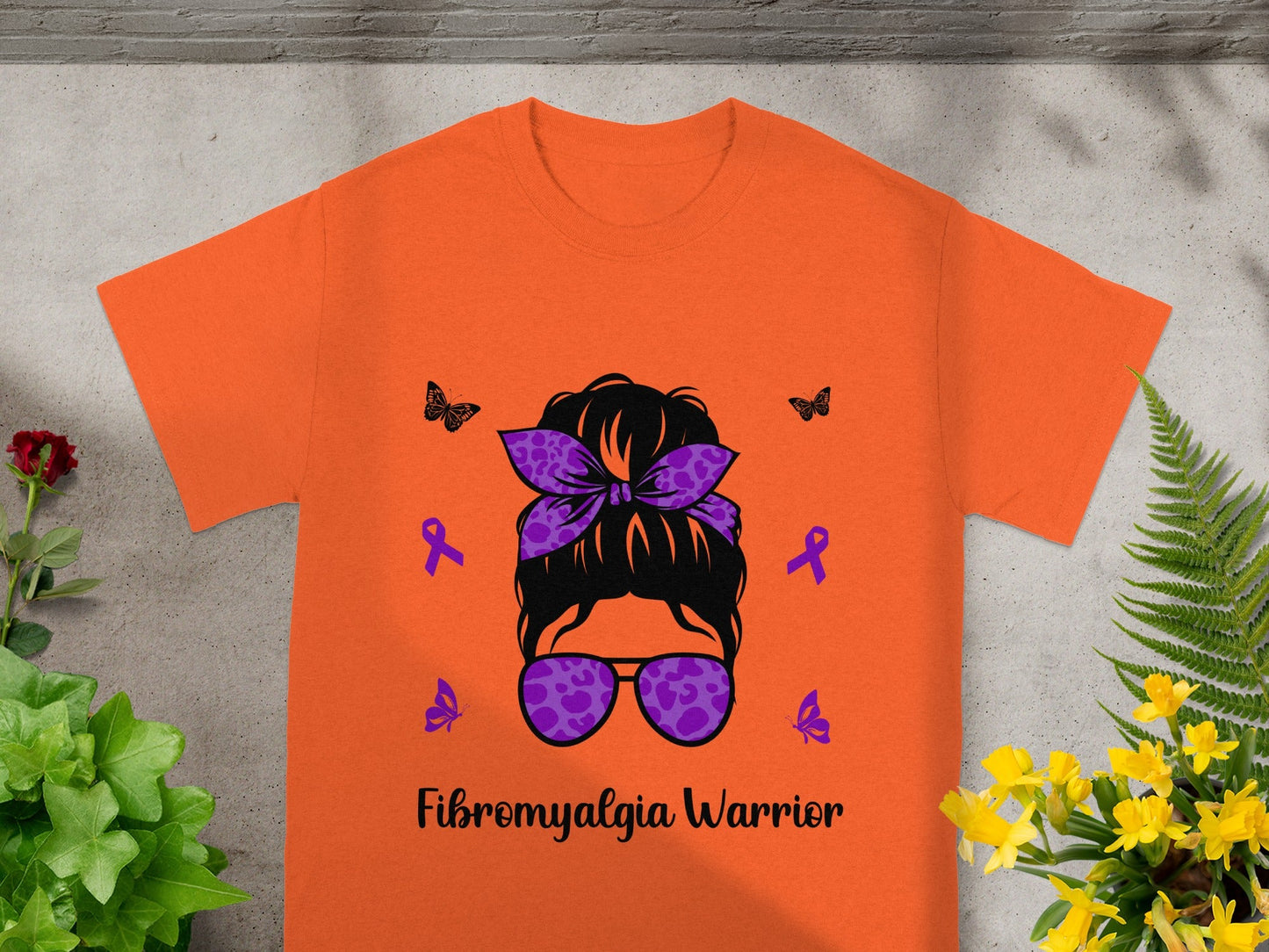 Fibromyalgia Warrior Orange T-Shirt with Purple Ribbon