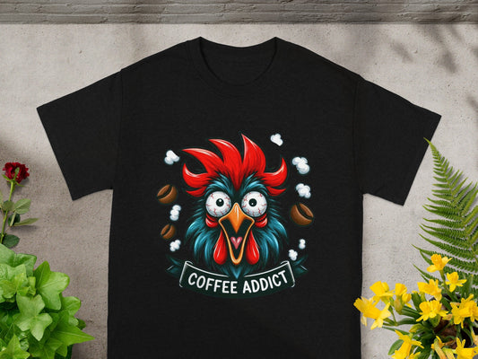 Coffee Addict Rooster Art Design Shirt
