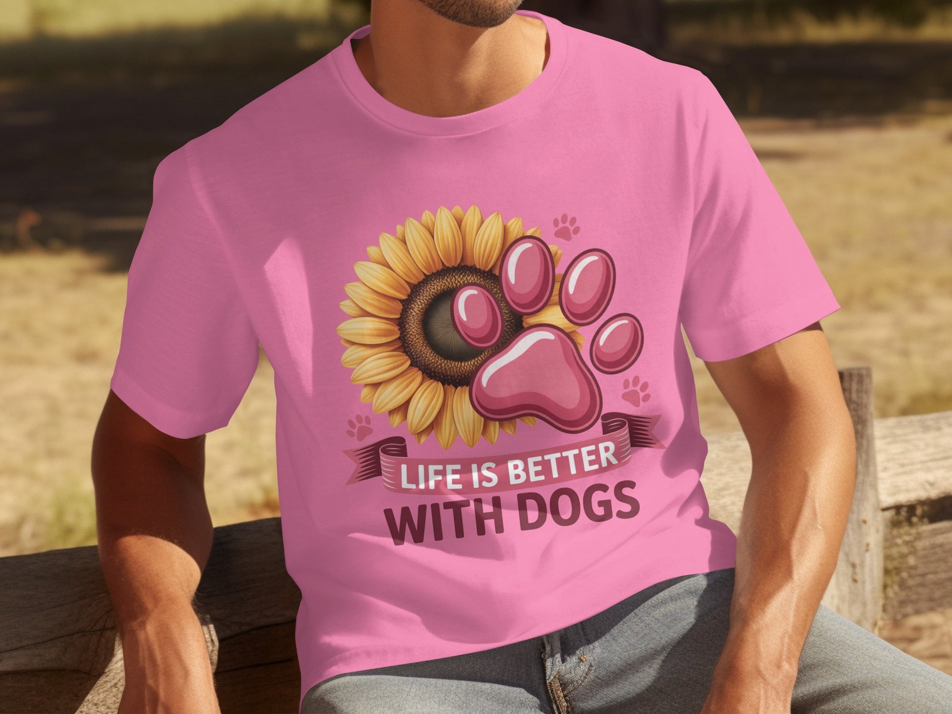 Life is Better with Dogs Sunflower Paw Print Shirt