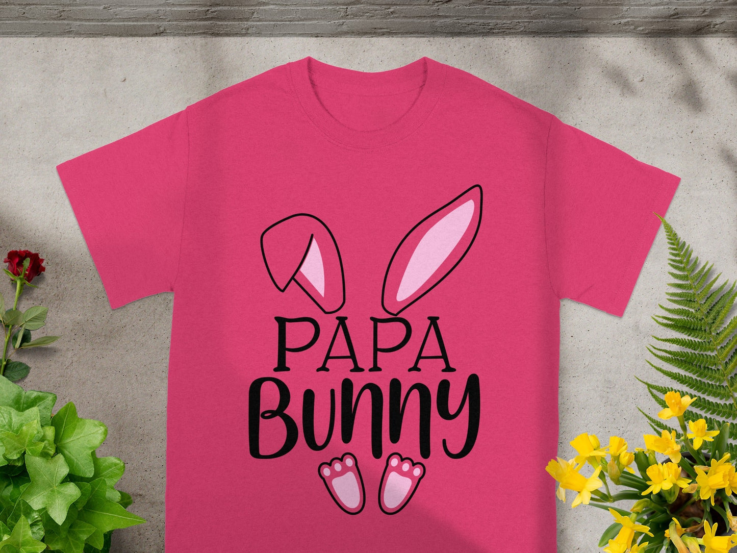 Pink Papa Bunny Ears and Feet Graphic T-Shirt