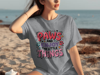 Paws and Enjoy the Little Things Graphic T-Shirt