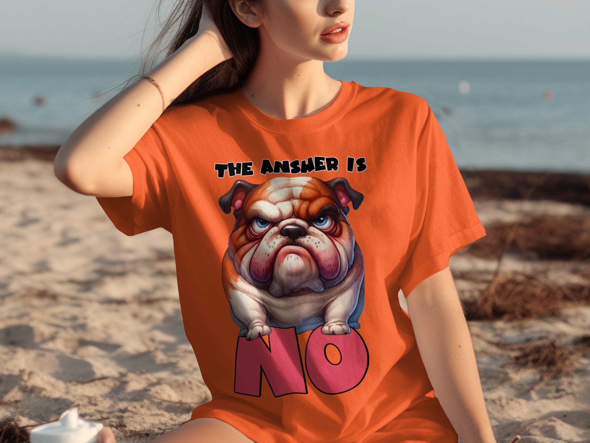 The Answer Is No Bulldog Print Orange Graphic Tee
